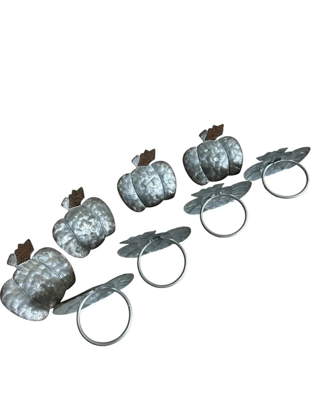 Set of 8 Rustic Galvanized Metal Pumpkin Napkin Rings Holders